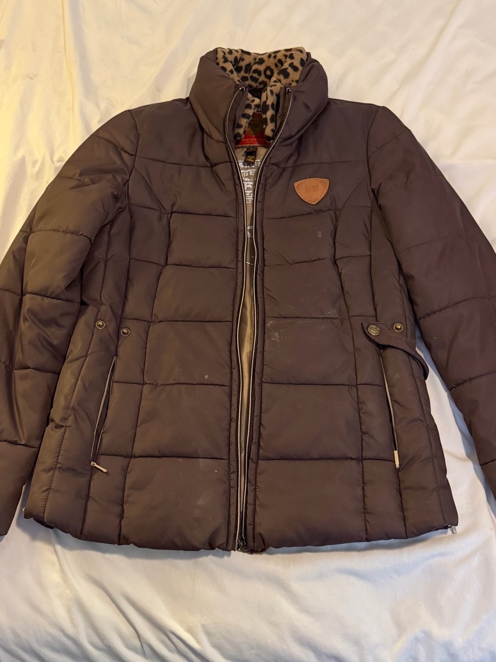 Horseware Ireland Women’s Brown Quilted Puffer Jacket with Leopard Trim